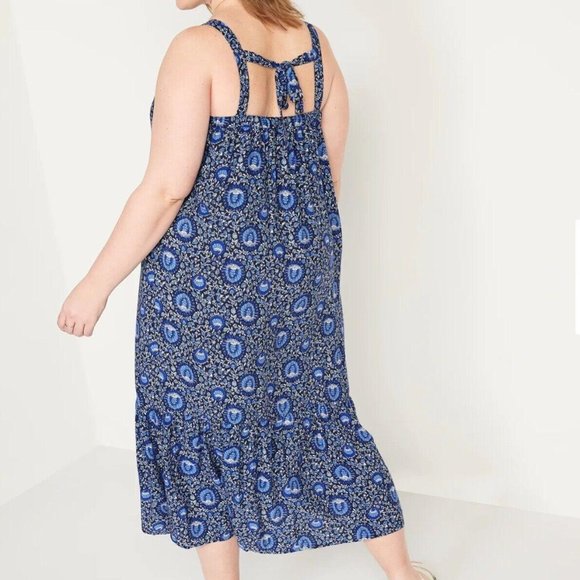 Old Navy Women's Sleeveless Tie-Back Cutout Maxi Swing Dress Many Blue New - Picture 4 of 6